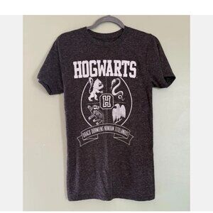 Harry Potter Tee Sz L Hogwarts T-Shirt Top Dk Gray / Black Space Dye  Comfy!